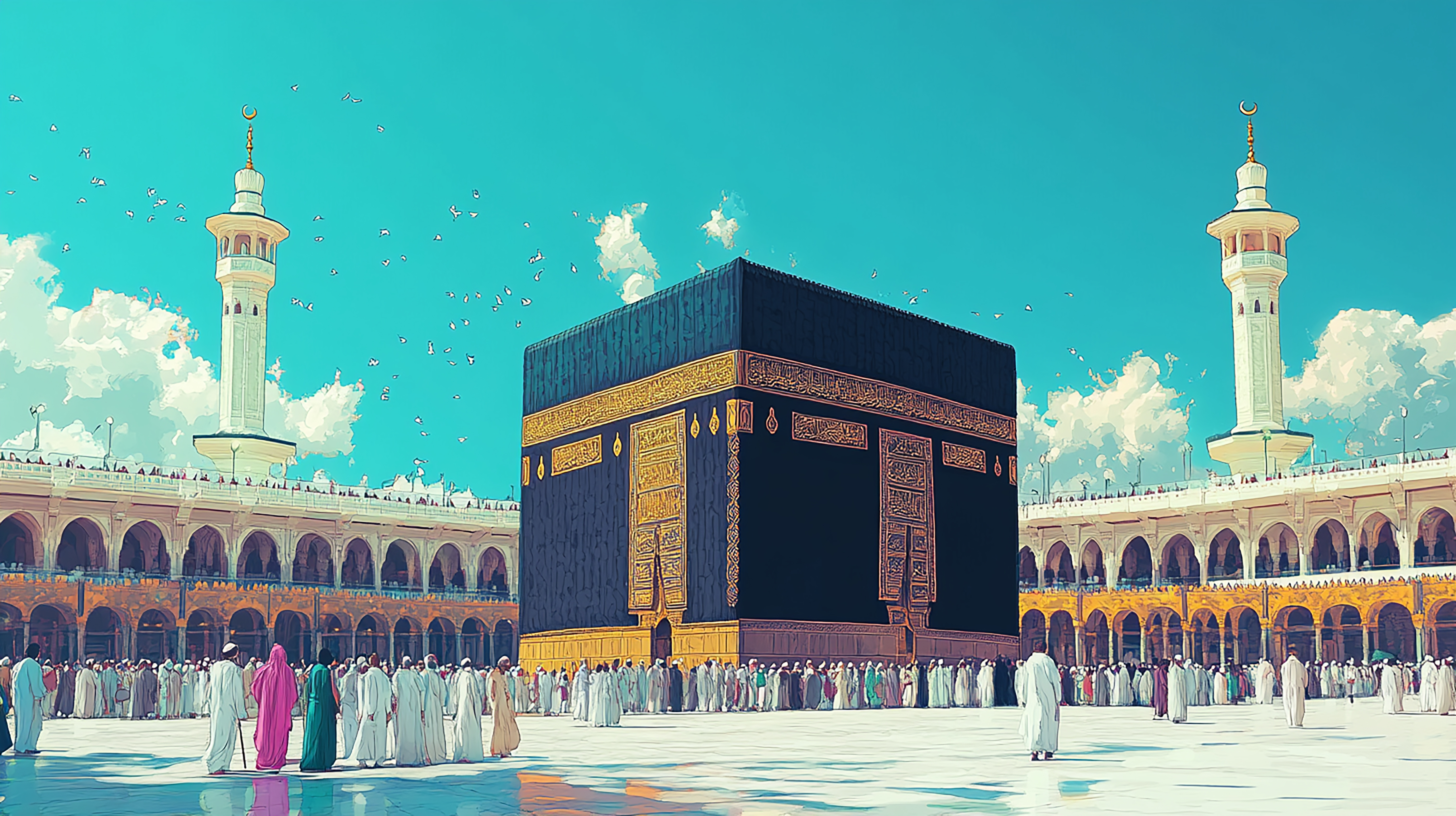 Detailed Depiction Kaaba With Surrounding Architecture