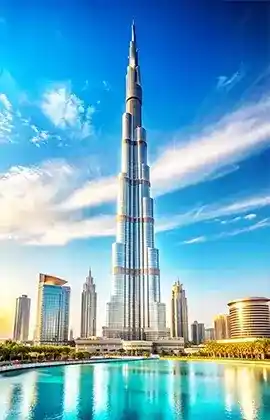 Standing tall in Dubai, the Burj Khalifa is the tallest building globally, showcasing modern architectural design.