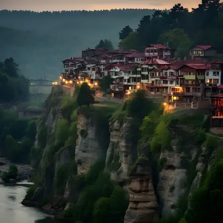 Beautiful Bhutanese architecture nestled in the mountains overlooking a river