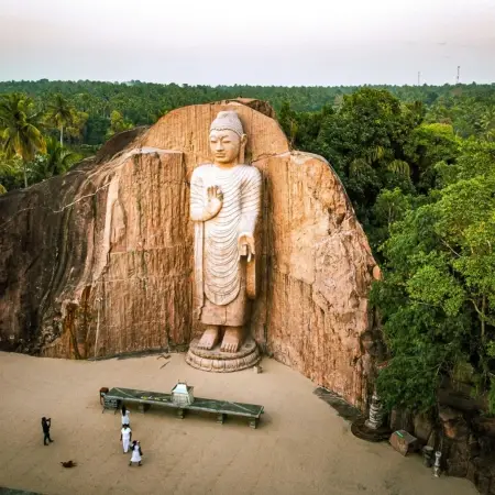 The massive stone-carved Maligawila Buddha statue in Sri Lanka