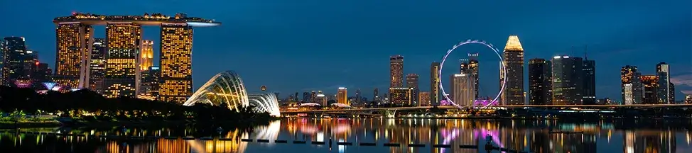 The illuminated Singapore skyline and Marina Bay Sands at night, showcasing the vibrant nightlife accessible via our Singapore tour packages from India.