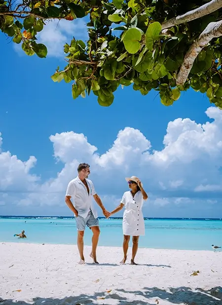 Ko Samui lush beach with coconut groves, ideal for a serene couple's getaway.